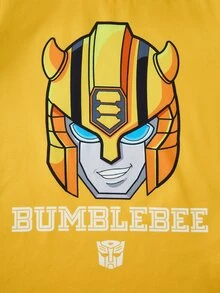 Transformers X SHEIN Set Pakaian Santai Atasan Lengan Pendek dan Celana Pendek Bergambar Kartun untuk Anak Laki-Laki Remaja - Kuning - View 5