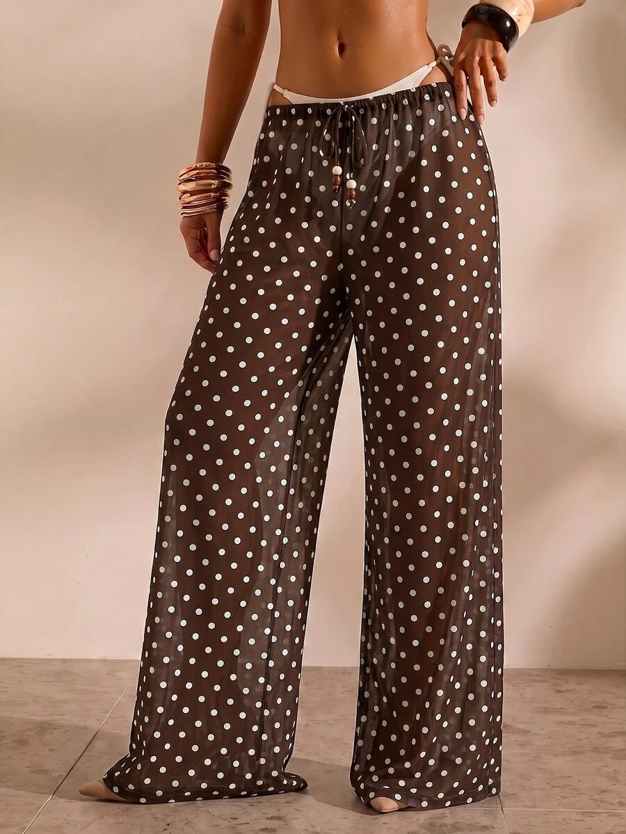 Opulessa Women's Polka Dot Casual Daily Wear Cover Up Pants - Chocolate Brown - View 1