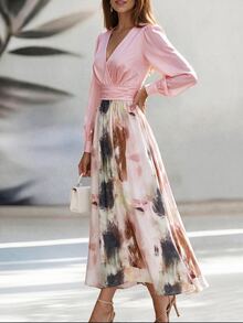 Editum Women's Elegant Commuter Printed Patchwork Midi Dress - Multicolor - View 5