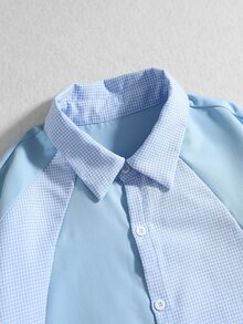 ROMWE MEN Men's Patchwork Fabric Loose Long Sleeve Shirt - Blue - View 2