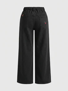 SHEIN MOD Plus Size Casual Straight Leg Denim Jeans, Blue - Black - View 2