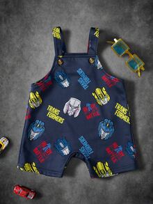 Transformers X SHEIN Baby Boy Letter Print Suspenders Romper Evergreen - Blue - View 1