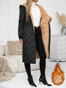 SHEIN Clasi Women's Hooded Padded Coat With Zipper And Pockets, Winter - Black - View 8
