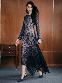 Anewsta Affair Women's Elegant Sequin Fashion Long Sleeve Evening Dress - Royal Blue - View 6