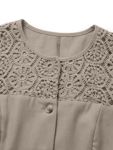 GlowEve CURVE Plus Size Women's Commuter Versatile Elegant Round Neck Fitted Cardigan With Embroidered Fabric Patchwork Jacket And Straight Leg Ruched Long Pants - Khaki - View 3