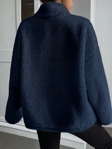 DAZY 女款秋季高領半拉鍊收腰衛衣 - 藏蓝色 - 查看 3