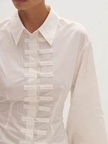 MUSEYN White Knot Fasten Cinched Shirt Versatile Everyday Casual Fall - White - View 6