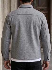 Manfinity CasualCool 2026春夏男士復古工裝襯衫外套，都市休閒風，麻灰色紋理 - 灰色 - 查看 2