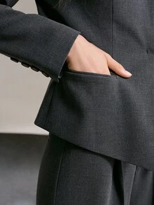 MOTF PREMIUM WOMEN'S SOLID COLOR CASUAL COMMUTE TRAVEL LONG SLEEVE BLAZER JACKET - Dark Grey - View 3