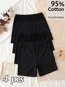 Tseoso Set Legging Pendek Kasual Wanita 4 Potong Multi-Warna, 95% Katun - Hitam - View 11