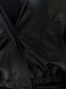 MUSERA Black PU Leather Funnel Neck Wide Sleeve Jacket Casual Cool Basic Fall Winter Autumn - Black - View 6