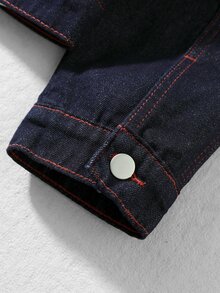 ROMWE MEN 男士長袖單排扣休閒百搭牛仔夾克 - 深色水洗藍 - 查看 5