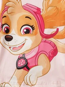 SHEIN | PAW Patrol 4件組秋冬女童幼兒睡衣套裝 聯名款可愛小狗印花 柔軟舒適 緊身高彈薄款 長袖長褲居家服 合身款 - 粉色 - 查看 3