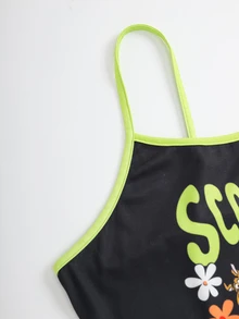 SCOOBY-DOO X SHEIN Plus Size Women Letter Print Camisole Top And Shorts Pajama Set -DOO - Black - View 4