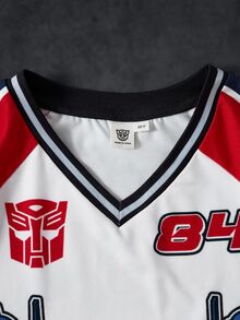 Transformers X SHEIN Tween Boy Letter Print Raglan Short Sleeve T-Shirt And Shorts Set Gen - Blue - View 3