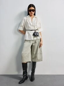 MERLEAU Women's Modern White Pleated Casual Loose Fit Shirt - White - View 4