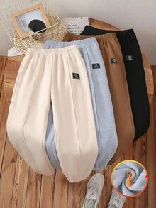 SHEIN 4pcs Kids Tween Boy Casual Autumn/Winter Solid Color Elastic Waist Long Pants 4-Piece Set, Boy Joggers All-Match Long Pants Multi-Pack - Multicolor - View 4