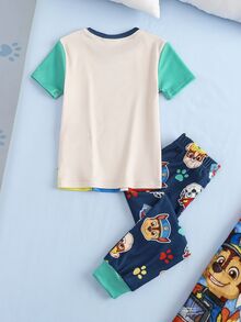 SHEIN | PAW Patrol 小男孩卡通印花短袖上衣與長褲休閒日常居家睡衣套裝 - 彩色 - 查看 2