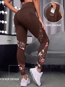 SHEIN Sports 女款花卉印花休閒日常運動緊身內搭褲 - 彩色 - 查看 3