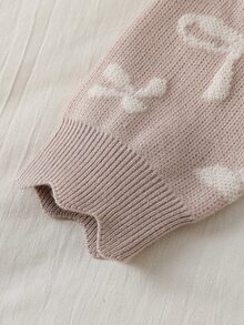 Casual Jacquard Bow Pattern Young Girl) Sweater Set - Camel - View 7