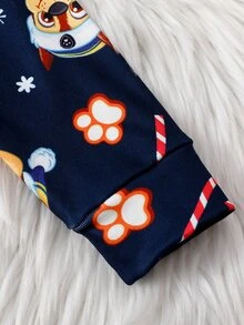 SHEIN | PAW Patrol 聖誕男孩聯名款修身睡衣套裝，可愛小狗與棒棒糖節日印花，柔軟舒適高彈薄款面料，長袖長褲 2 件式居家服 - 寶藍色 - 查看 7