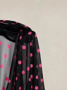 SHEIN ICON 女款大尺碼性感波點不對稱下擺網紗上衣 - 彩色 - 查看 8