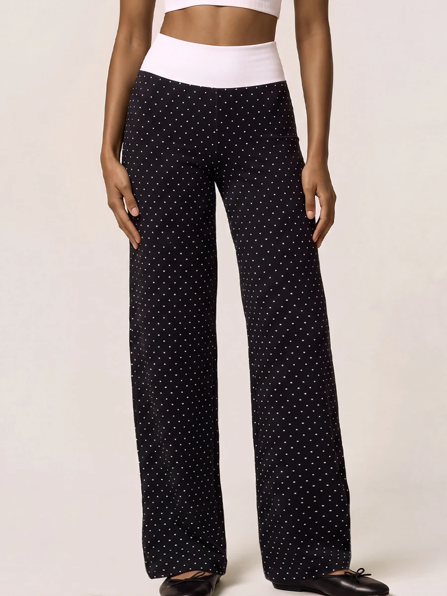 SHEIN BAE Women's Polka Dot Colorblock Casual Daily Sports Tight Leggings - Black - View 1