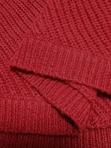 Vibekara Autumn/Winter Design Asymmetrical Red Batwing Sleeve High Neck Pullover Sweater - Red - View 7