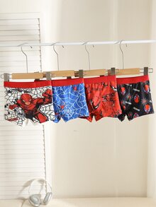 SHEIN Kids Young Boy Spider Pattern Colorblock Casual Daily Boxer Briefs 4pcs/Pack - Multicolor - View 6