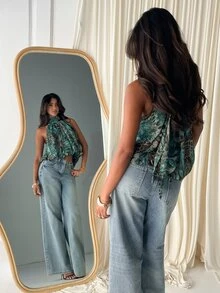 Aloruh Boho Sexy Halter Neck Chiffon Leopard Print Women's Top - Multicolor - View 7