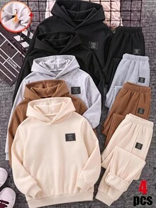 SHEIN 4pcs Kids Tween Boy Casual Autumn/Winter Solid Color Elastic Waist Long Pants 4-Piece Set, Boy Joggers All-Match Long Pants Multi-Pack - Multicolor - View 5