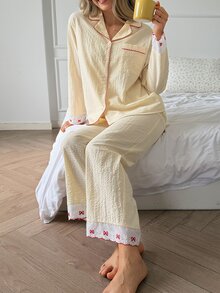 DAZY Women's Colorblock Long Sleeve Top And Pants Casual Daily Home Sleepwear Set - Beige - View 11