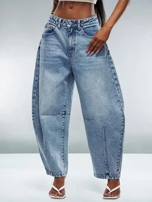 Denimoi Celana Jeans Denim Premium Model Crop Barrel, Cocok untuk Pemakaian Sehari-hari, Kencan Malam, dan Busana Kasual Musim Gugur. - Medium Wash - View 2