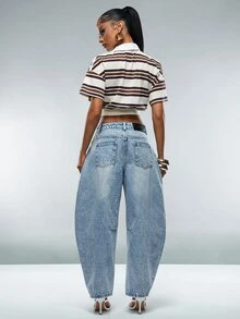 Denimoi Celana Jeans Denim Premium Model Crop Barrel, Cocok untuk Pemakaian Sehari-hari, Kencan Malam, dan Busana Kasual Musim Gugur. - Medium Wash - View 5