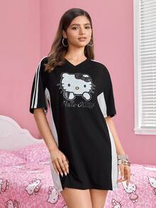 HELLO KITTY AND FRIENDS | SHEIN Gaun Wanita Motif Kartun, Nyaman dan Minimalis - Hitam - View 3