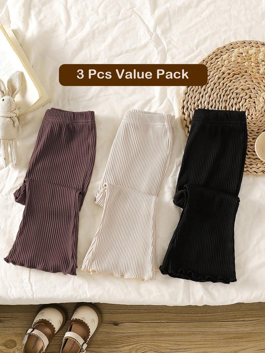 SHEIN Playful Pals 3pcs/Pack Baby Girl Solid Color Long Pants, Minimalist Fashion, Suitable For Outings, Spring/Autumn, Comfortable Style - Multicolor - View 1