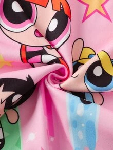 THE POWERPUFF GIRLS X SHEIN Baby Girl Round Neck Short Sleeve Casual Romper - Pink - View 7