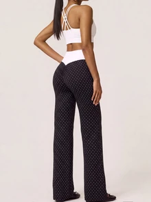 SHEIN BAE Women's Polka Dot Colorblock Casual Daily Sports Tight Leggings - Black - View 4