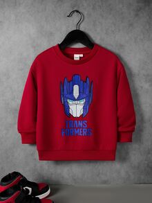 Transformers X SHEIN بلوزة رياضية بطبعة كرتونية للأولاد الصغار بأكمام طويلة وياقة دائرية - الأحمر - مشاهدة 3