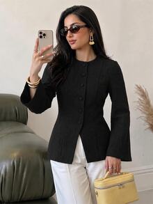 Solavon Women's Solid Color Casual Daily Wear Arabic Style Top - Black - View 5