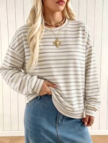 Kids Tween Girls Casual Crew Neck Drop Shoulder Thermal Lined Autumn Sweatshirt - Multicolor - View 3