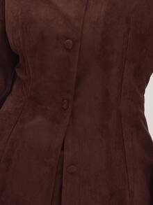 MUSEYN Brown Suede Cinched Blazer Timeless Date Night Tailored Office New Season Fall - Olive Green - View 6