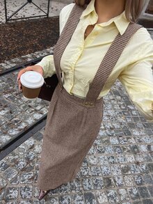 DAZY Women's Autumn Casual Plaid Suspenders Skirt - Khaki - View 1