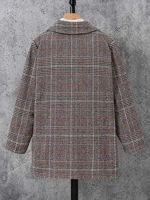 SHEIN 兒童青少年男孩休閒寬鬆領格紋夾克，適合通勤、上學、日常休閒外出、運動，秋冬季節冬季外套 - 棕色 - 查看 3