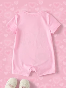 THE POWERPUFF GIRLS X SHEIN Baby Girl Round Neck Short Sleeve Casual Romper - Pink - View 2