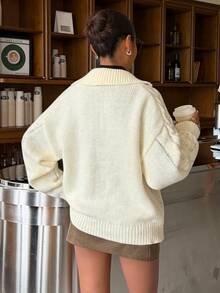 Muchica Women's Autumn New Apricot Cable Knit Frog Button Design Loose Cardigan - Apricot - View 2