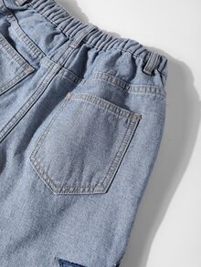 Tween Girl Y2K Grunge Punk Style Loose Fit Star Patchwork Colorblock Wide Leg Jeans, School, Streetwear - Medium Wash - View 12