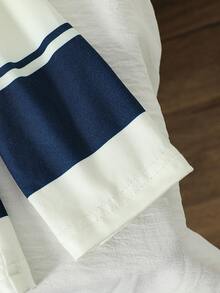 SHEIN Mirajuku 男童拼色條紋長袖POLO衫 大童休閒學院風翻領套頭上衣 秋季服飾 秋季風格 黑色上衣 - 彩色 - 查看 5