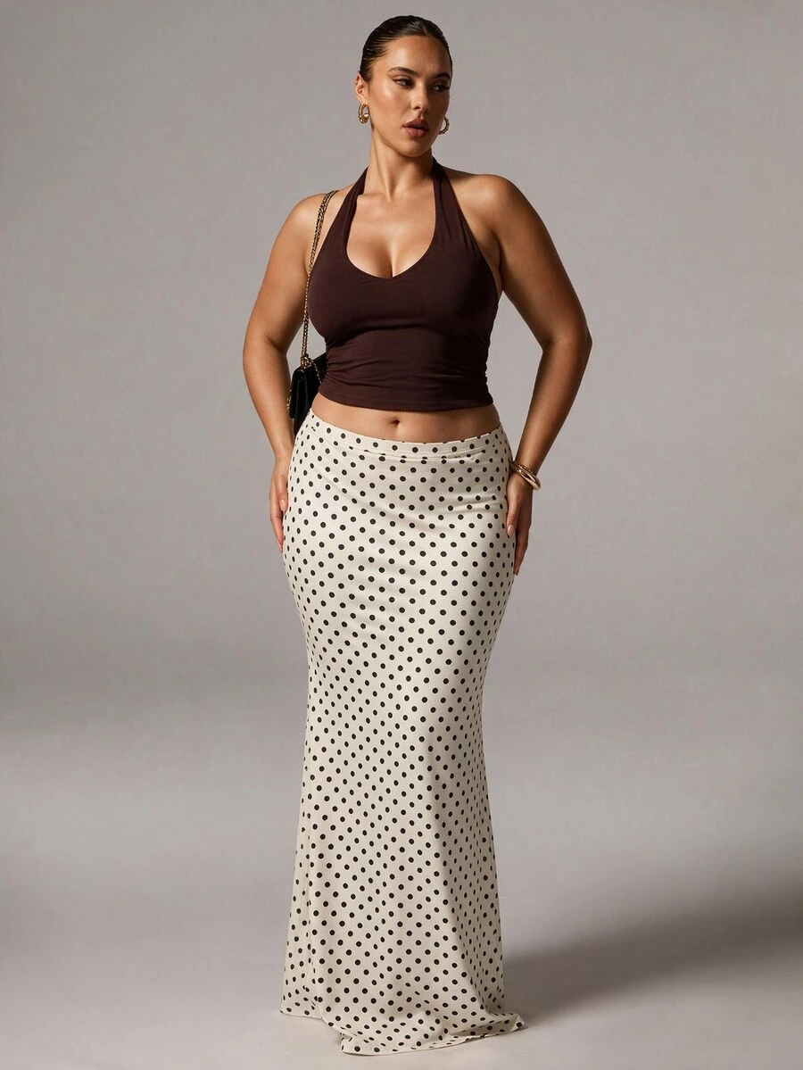 Elegantrix Plus Size Women's Polka Dot Casual Daily Skirt - Multicolor - View 1