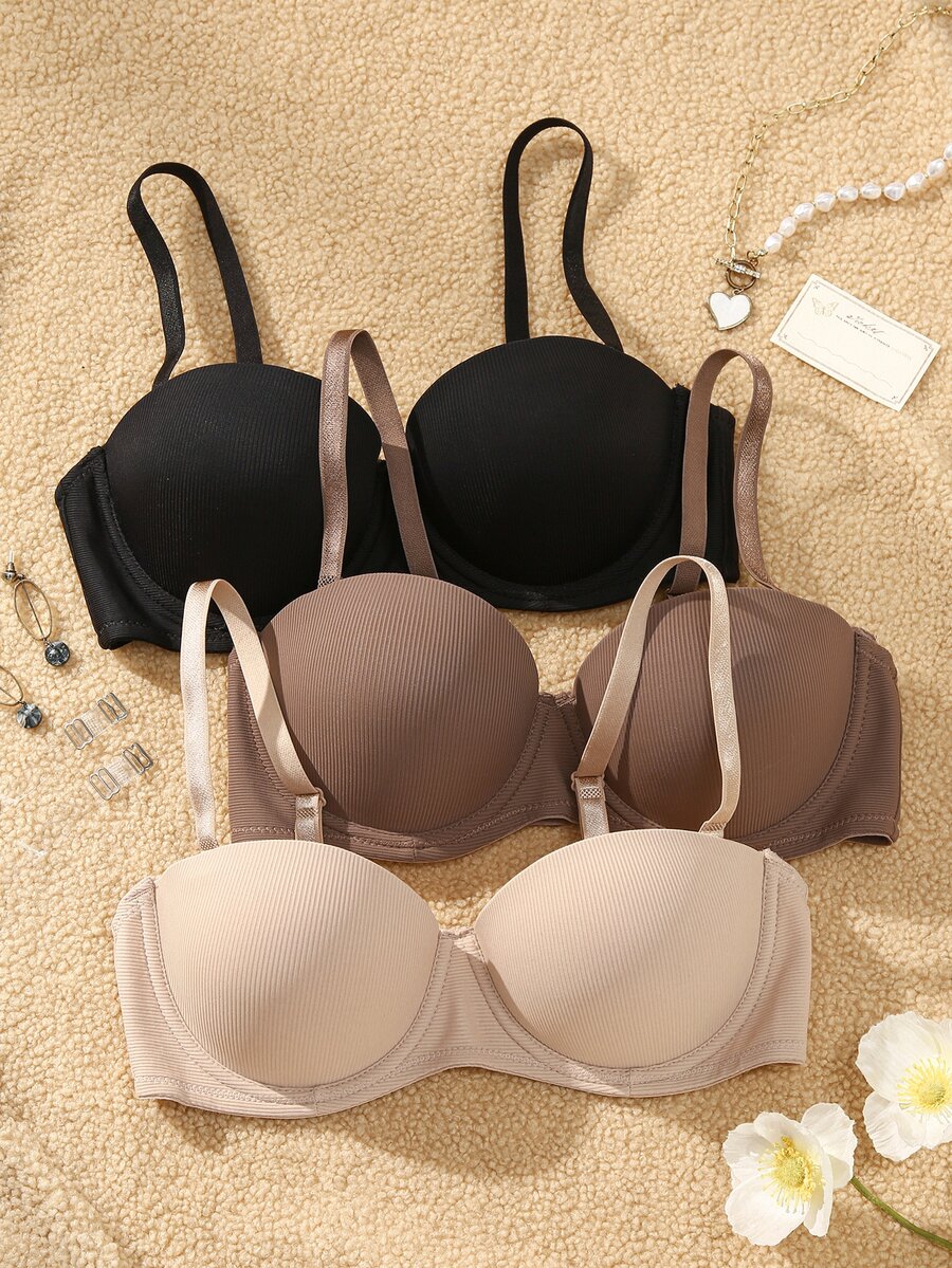 SHEIN Women's Underwire Bras 3 Pieces Set - Multicolor - View 1